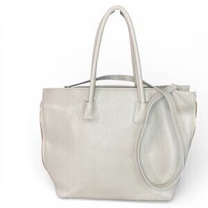 VERA PELLE Italian Genuine Leather Beige cream Tote Bag Crossbody Strap EUC